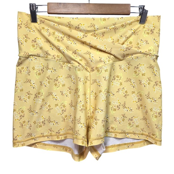 OFFLINE by Aerie Pants - Offline by Aerie Real Me Crossover Shortie Shorts XXL Yellow Floral Activewear